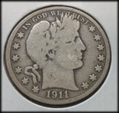 1911 Silver Barber Half Dollar