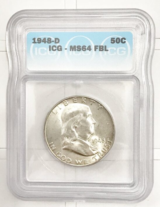 1948-D BU Silver Franklin Half Dollar - ICG MS64 FBL