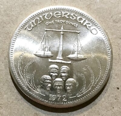 1972 Vintage Universaro World Trade 1 oz .999 Silver Round #1141
