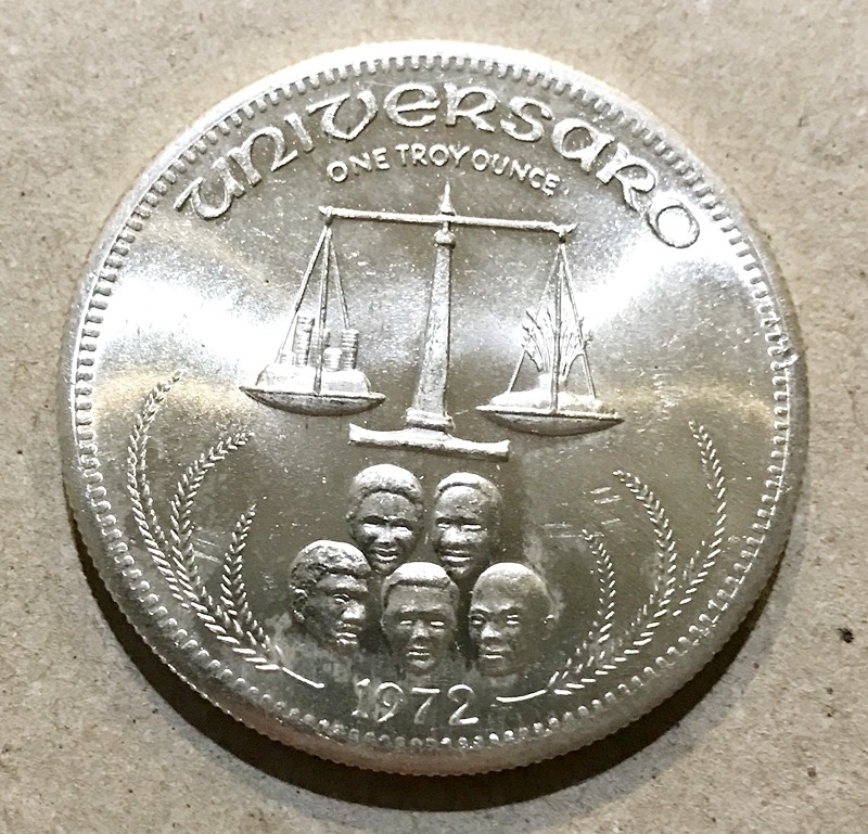 1972 Vintage Universaro World Trade 1 oz .999 Silver Round 1141