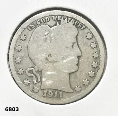 1911 Silver Barber Quarter
