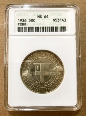 1936 York County Commemorative Silver 50c Half Dollar Coin ANACS MS 64