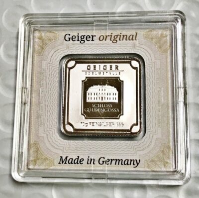 Geiger Edelmetalle 10 gram Silver Square -  Encapsulated w/Assay