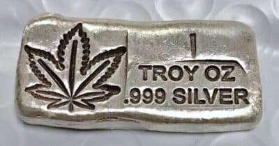 Prospector Gold and Gems Rare Weed Leaf 1 oz .999 Silver Poured Bar