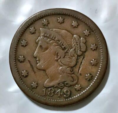 1849 Braided Hair Liberty Head Large Cent - F Details