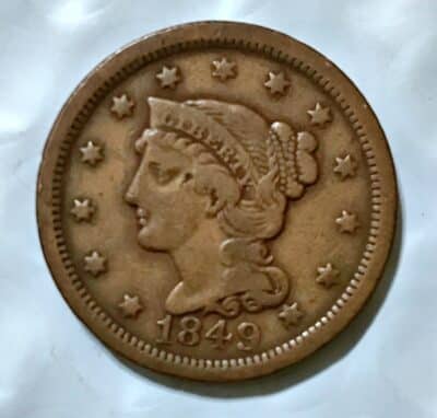 1849 Braided Hair Liberty Head Large Cent - F
