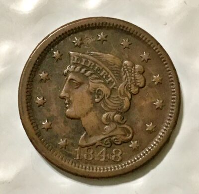 1848 Braided Hair Liberty Head Large Cent - XF Details