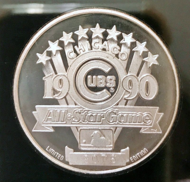 1990 Proof 1 Oz Enviromint Cubs All-Star Game Silver Round