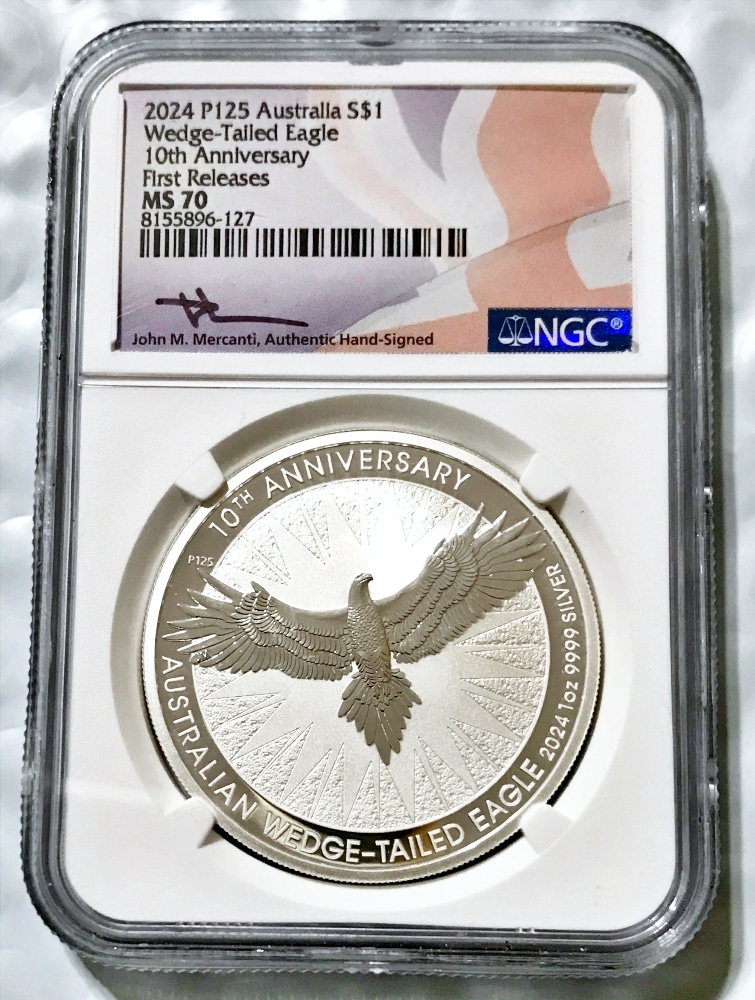 2024 Australia $1 Wedge Tailed Eagle 10th Anniversary NGC MS70 FR Signed .9999 Silver Coin